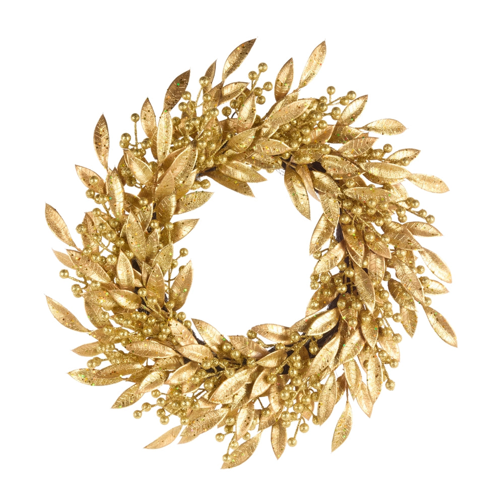 24" Gold Leaf and Berry Wreath