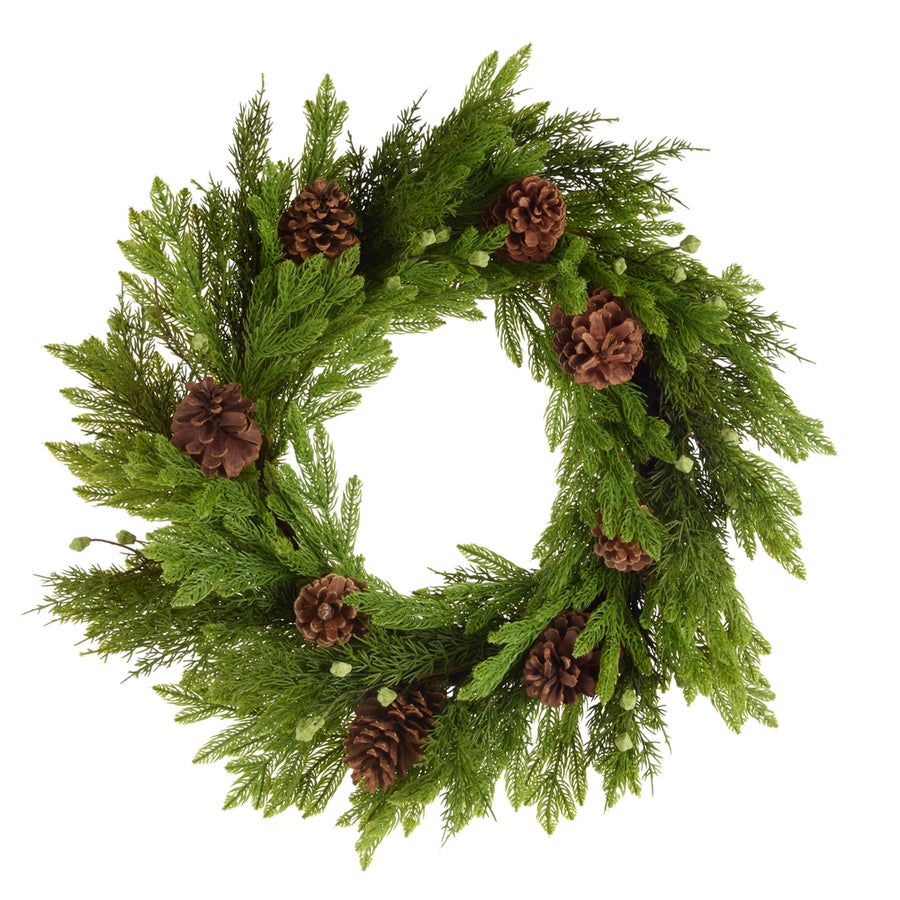 28" Real Touch Berry, Pine and Pinecone Wreath