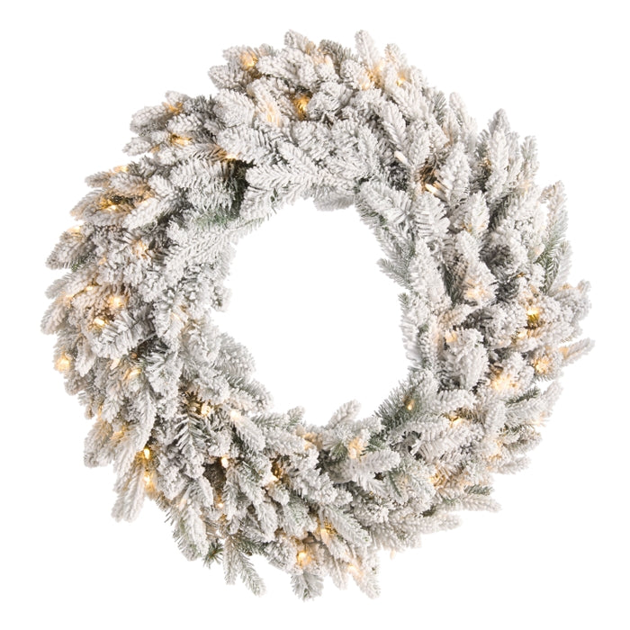*DC* 30" Pre-Lit Flocked Noble Fir Wreath