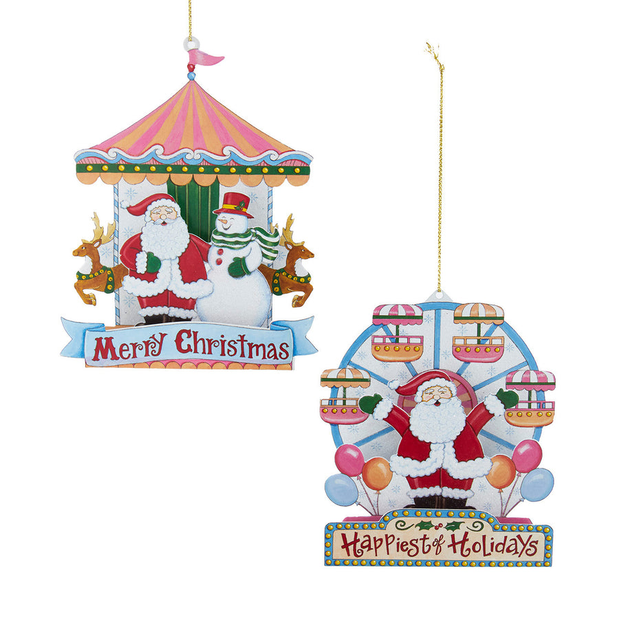Santa & Snowman 3-Layer Carousel & Ferris Wheel With Sayings Ornaments