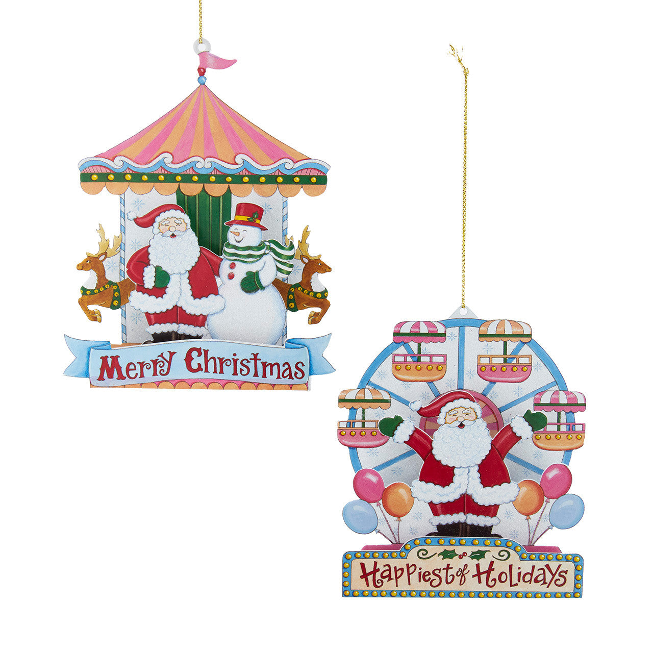 Santa & Snowman 3-Layer Carousel & Ferris Wheel With Sayings Ornaments