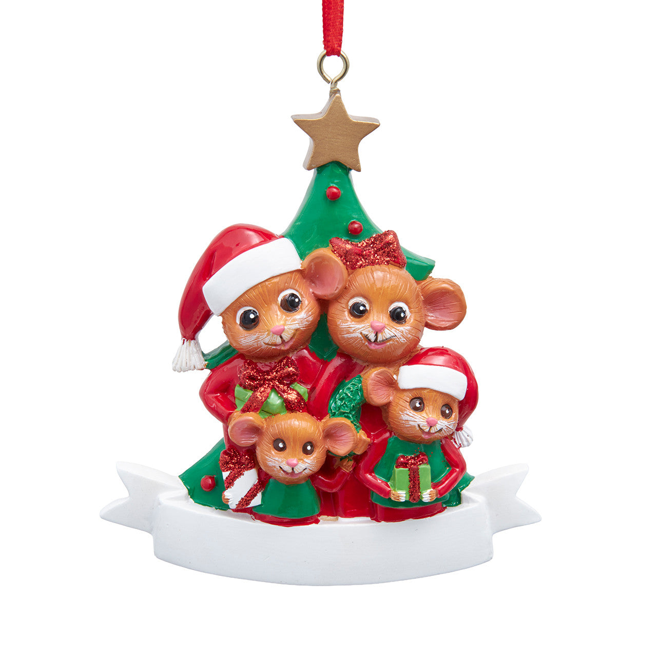 Pajama Party Mice Family of 4 Ornament For Personalization