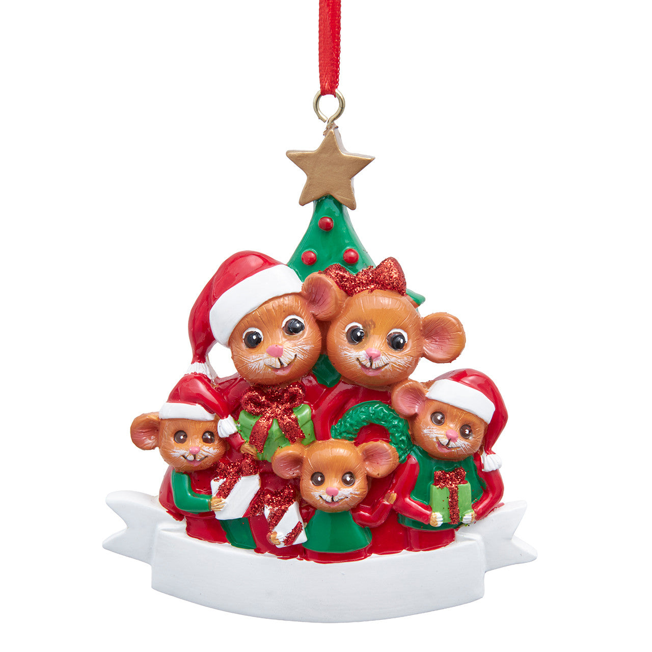 Pajama Party Mice Family of 5 Ornament For Personalization
