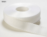 1 Inch Grosgrain Ribbon with Woven Stitched Edge – WA01 – WHITE/WHITE EDGE