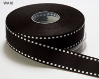 1 Inch Grosgrain Ribbon with Woven Stitched Edge – WA10 – BLACK/WHITE EDGE