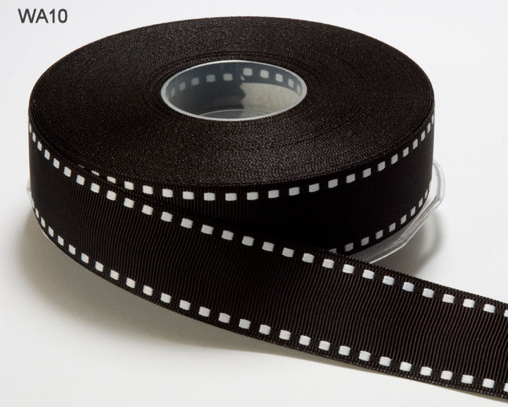 1 Inch Grosgrain Ribbon with Woven Stitched Edge – WA10 – BLACK/WHITE EDGE
