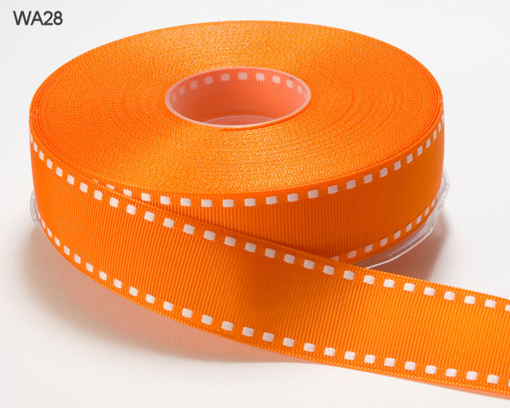 1 Inch Grosgrain Ribbon with Woven Stitched Edge – WA28 – ORANGE/WHITE EDGE
