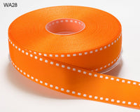1 Inch Grosgrain Ribbon with Woven Stitched Edge – WA28 – ORANGE/WHITE EDGE