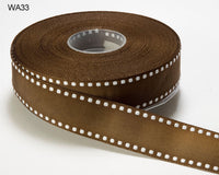 1 Inch Grosgrain Ribbon with Woven Stitched Edge – WA33 – BROWN/WHITE EDGE