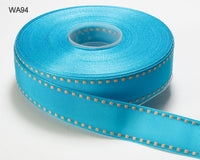 1 Inch Grosgrain Ribbon with Woven Stitched Edge – WA94 – TURQUOISE/ANTIQUE GOLD EDGE