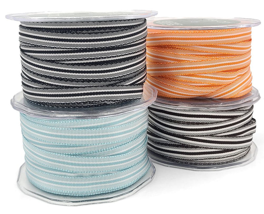 3/8 Inch Ticking Striped Ribbon with Woven Edge