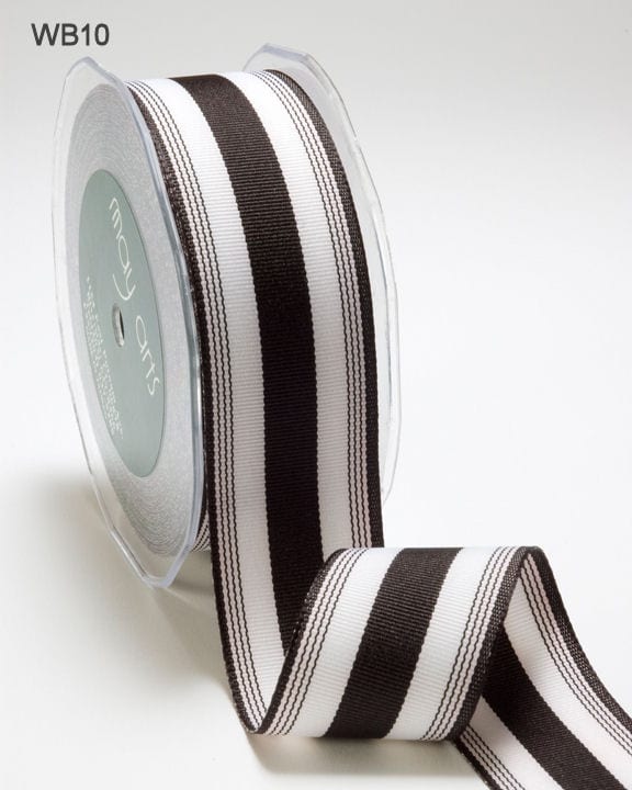 1.5 Inch Ticking Striped Ribbon with Woven Edge – WB10 – BLACK/WHITE