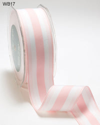 1.5 Inch Ticking Striped Ribbon with Woven Edge – WB17 – PINK/WHITE