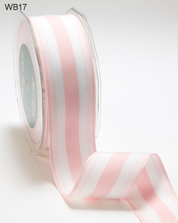 1.5 Inch Ticking Striped Ribbon with Woven Edge – WB17 – PINK/WHITE