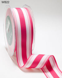 1.5 Inch Ticking Striped Ribbon with Woven Edge – WB22 – FUCHSIA/WHITE