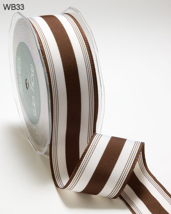 1.5 Inch Ticking Striped Ribbon with Woven Edge – WB33 – BR/WHITE