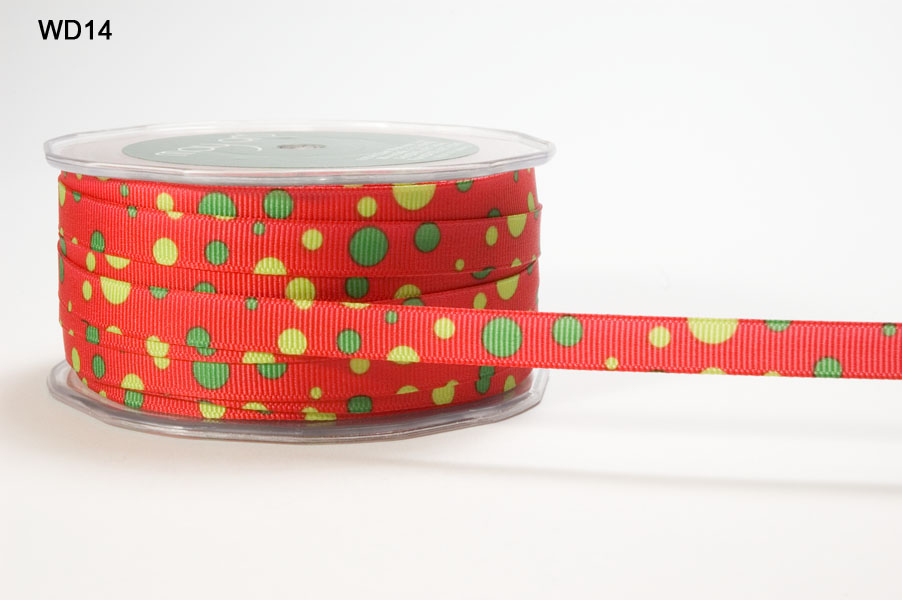 3/8 Inch Grosgrain Bubble Dot Ribbon – WD14 – RED/GREEN/PARROT GREEN
