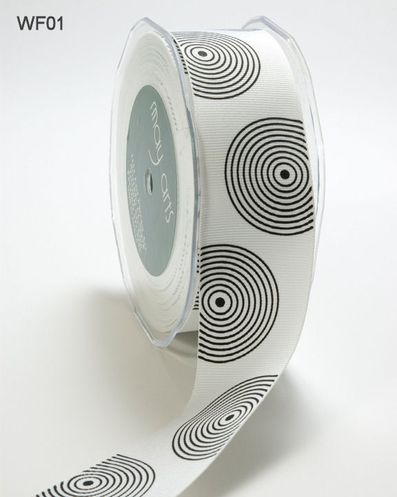 1.5 Inch Grosgrain Circles Ribbon – WF01 – WHITE/BLACK CIRCLES