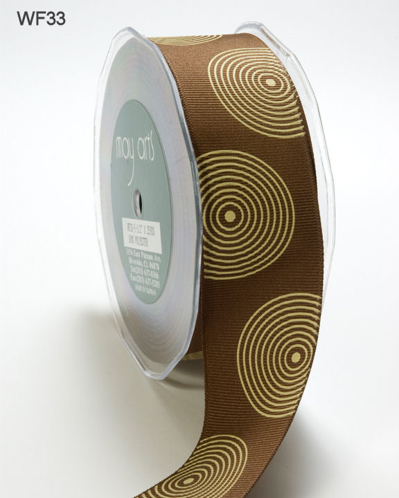 1.5 Inch Grosgrain Circles Ribbon – WF33 – BROWN/IVORY CIRCLES