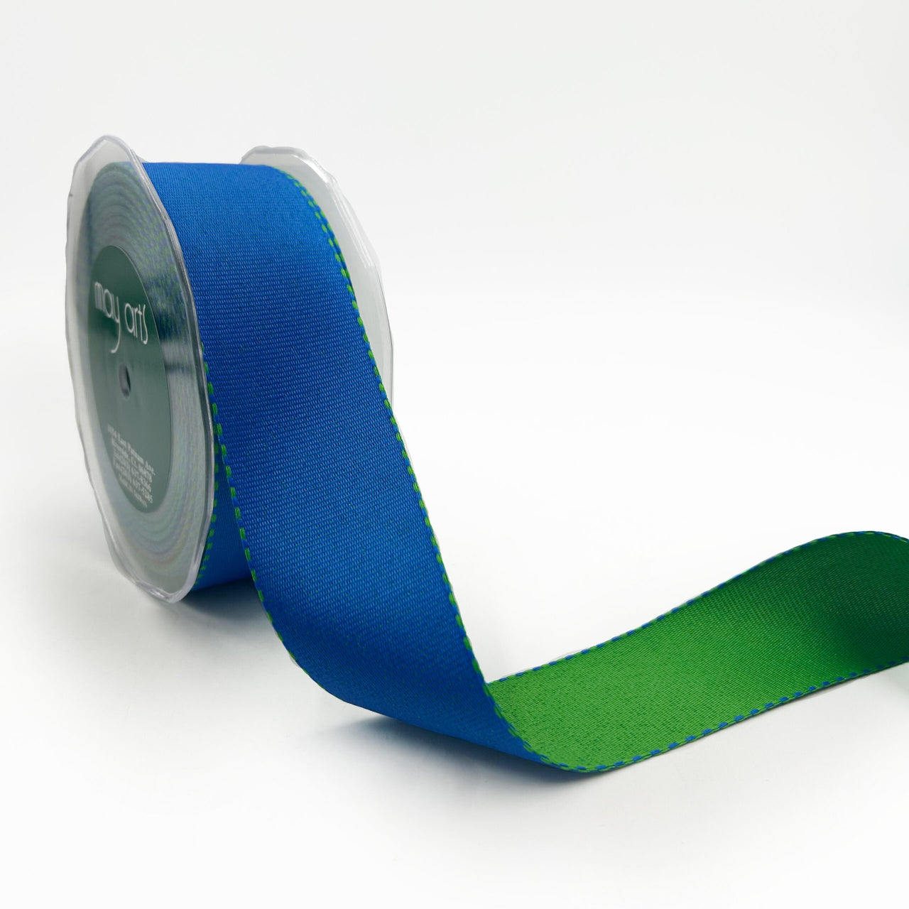 1.5 Inch Heavier-weight (Higher Thread Count) Two-Color Reversible Grosgrain Ribbon with Woven Edge – WH44 – BLUE/GREEN