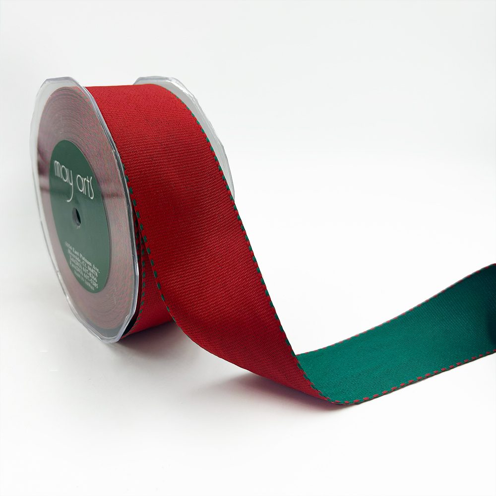 1.5 Inch Heavier-weight (Higher Thread Count) Two-Color Reversible Grosgrain Ribbon with Woven Edge – WH45 – RED/GREEN