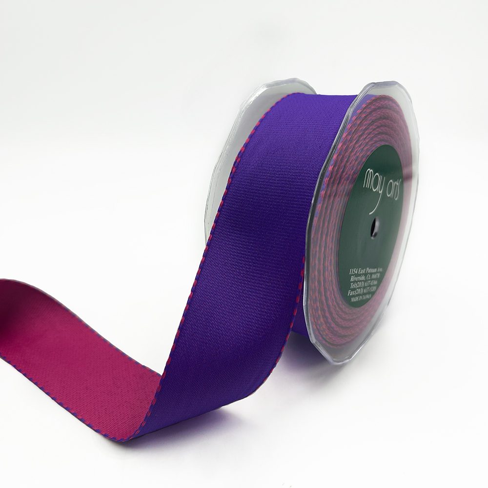 1.5 Inch Heavier-weight (Higher Thread Count) Two-Color Reversible Grosgrain Ribbon with Woven Edge – WH47 – PURPLE/PINK