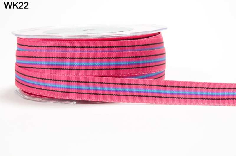 5/8 Inch Multi-Color Striped Ribbon with Woven Edge – WK22 – FUCHSIA/BLACK/LAVANDER