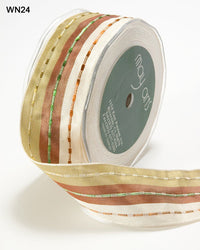 1.5 Inch Metallic Lines Solid Ribbon – WN24 – BROWN/OLIVE/IVORY