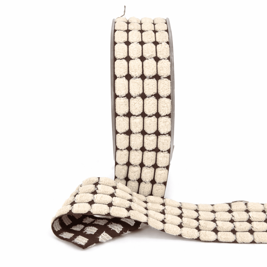 1.5 Inch Chenille Squares Ribbon – WPP33 – BROWN/IVORY
