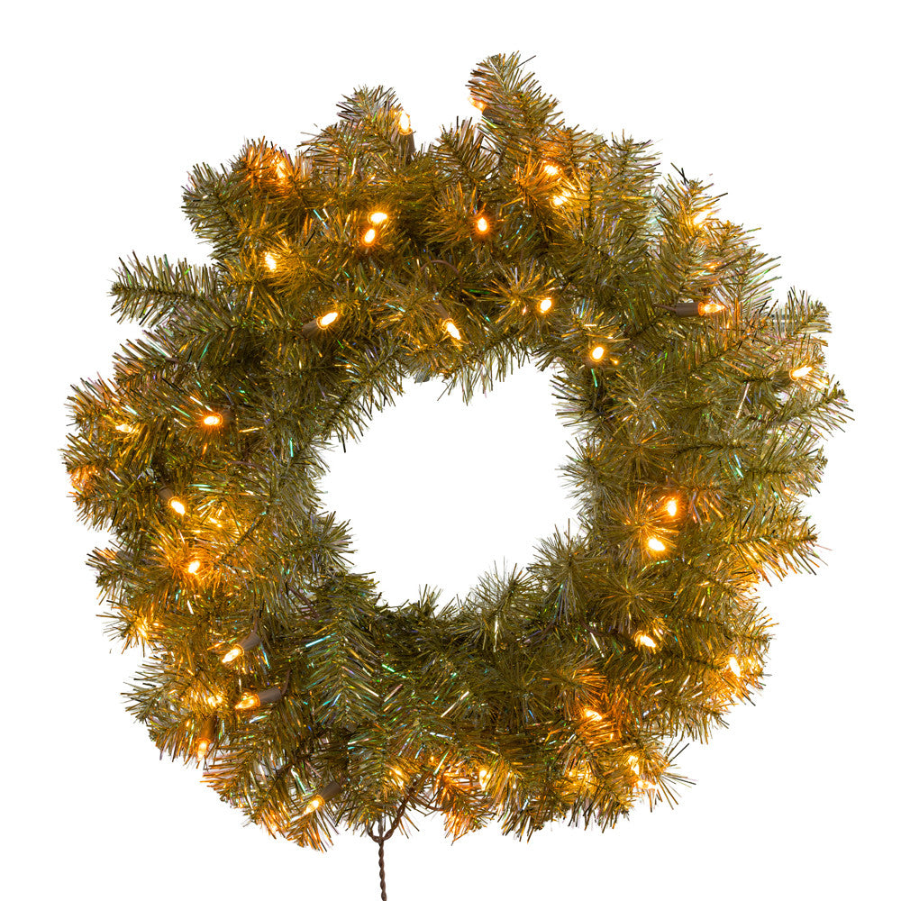 24" 50L LED Dual Color Iridescent Gold Wreath