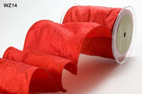 4 Inch Wrinkled Crushed Ribbon with Wired Edge – WZ14 – RED
