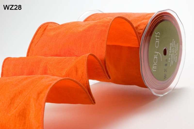 4 Inch Wrinkled Crushed Ribbon with Wired Edge – WZ28 – ORANGE