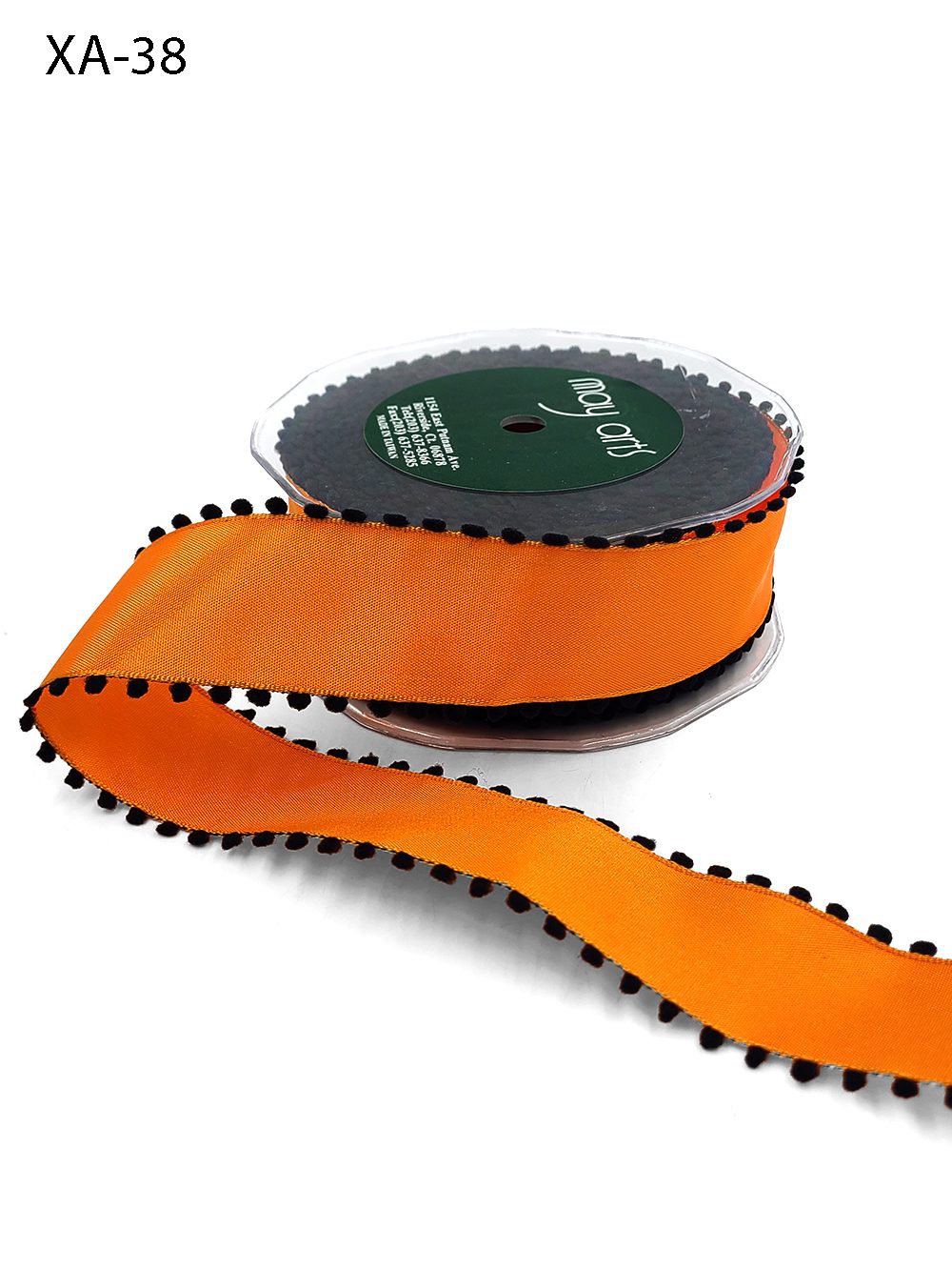 1.5 Inch Taffeta Ribbon with Pom Pom Wired Edge – XA-38 – ORANGE/BLACK
