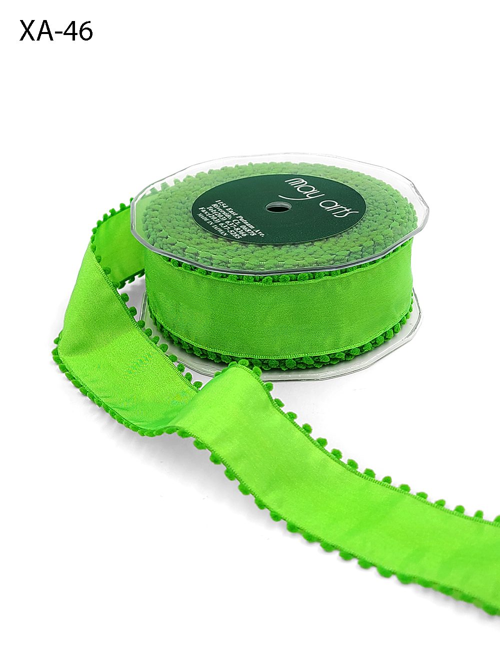 1.5 Inch Taffeta Ribbon with Pom Pom Wired Edge – XA-46 – PARROT GREEN