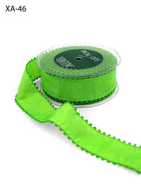 1.5 Inch Taffeta Ribbon with Pom Pom Wired Edge – XA-46 – PARROT GREEN