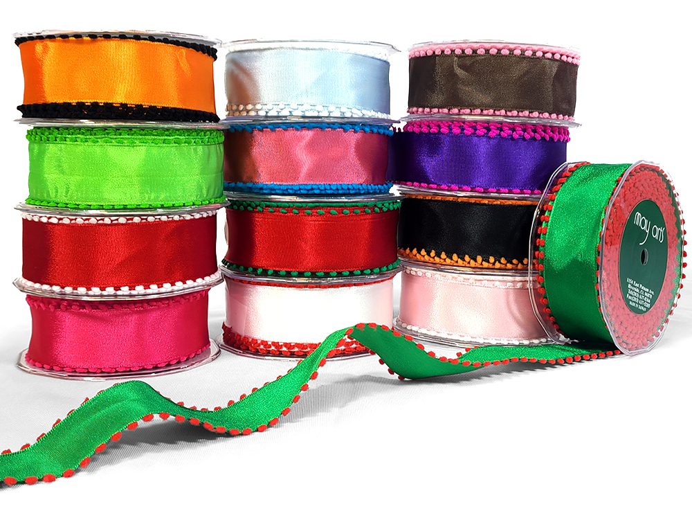 1.5 Inch Taffeta Ribbon with Pom Pom Wired Edge