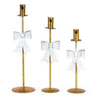 Brass Iron Taper Candle Holder with Bow, Set of 3, Large, 14