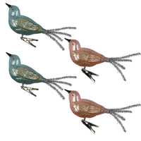 Green and Pink Glass Bird Clip Ornaments, Set of 4, 5.5