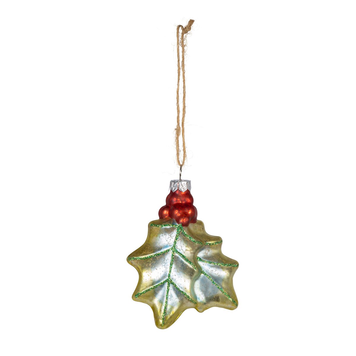 3.5" Glass Holly Leaf and Berry Ornament, 2 Asst