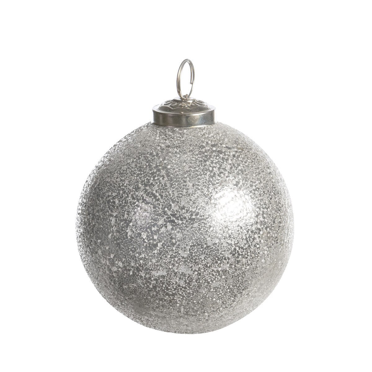 Frosted Icy Silver Glass Ball Ornament, Medium
