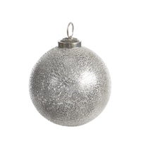 Frosted Icy Silver Glass Ball Ornament, Medium