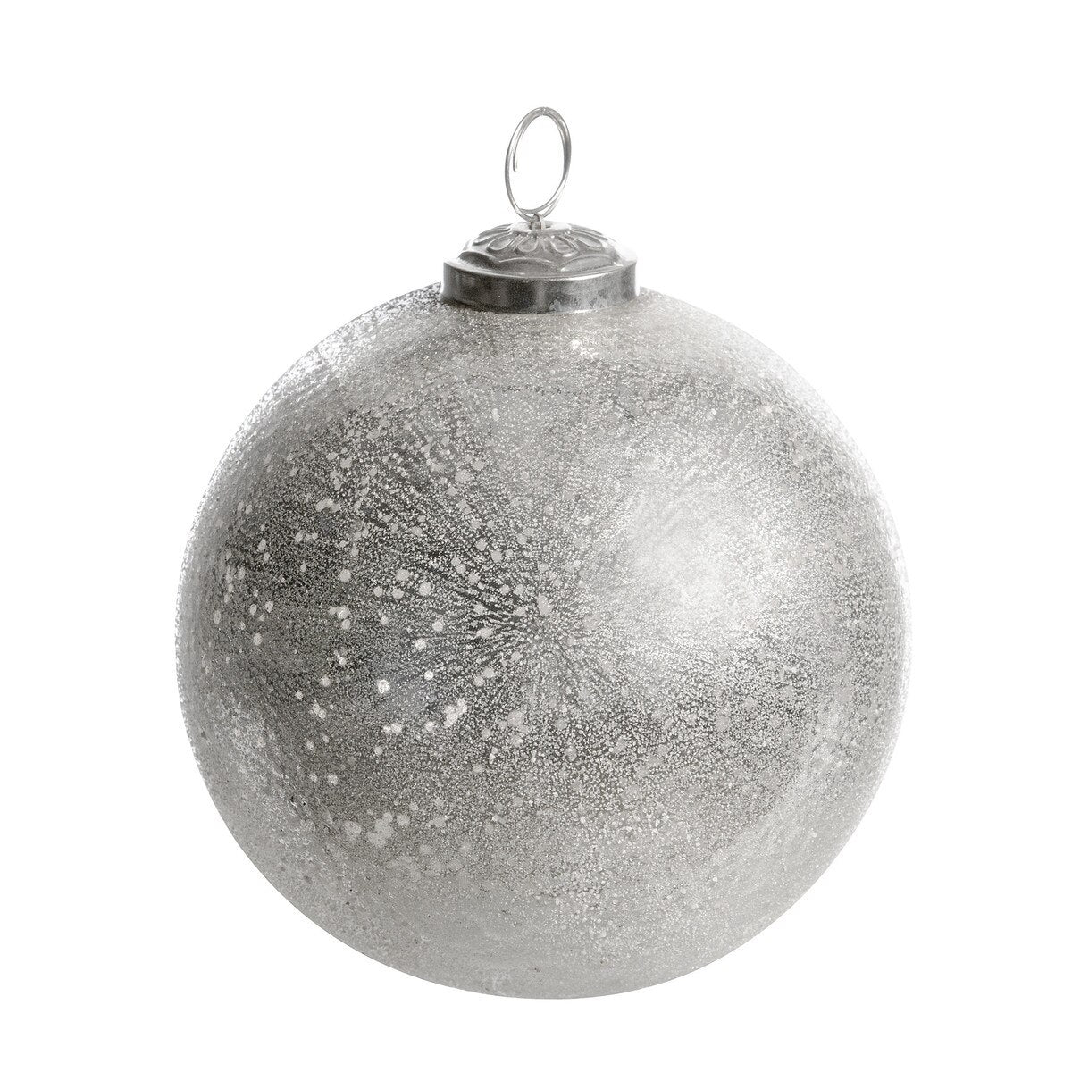 Frosted Icy Silver Glass Ball Ornament, Large