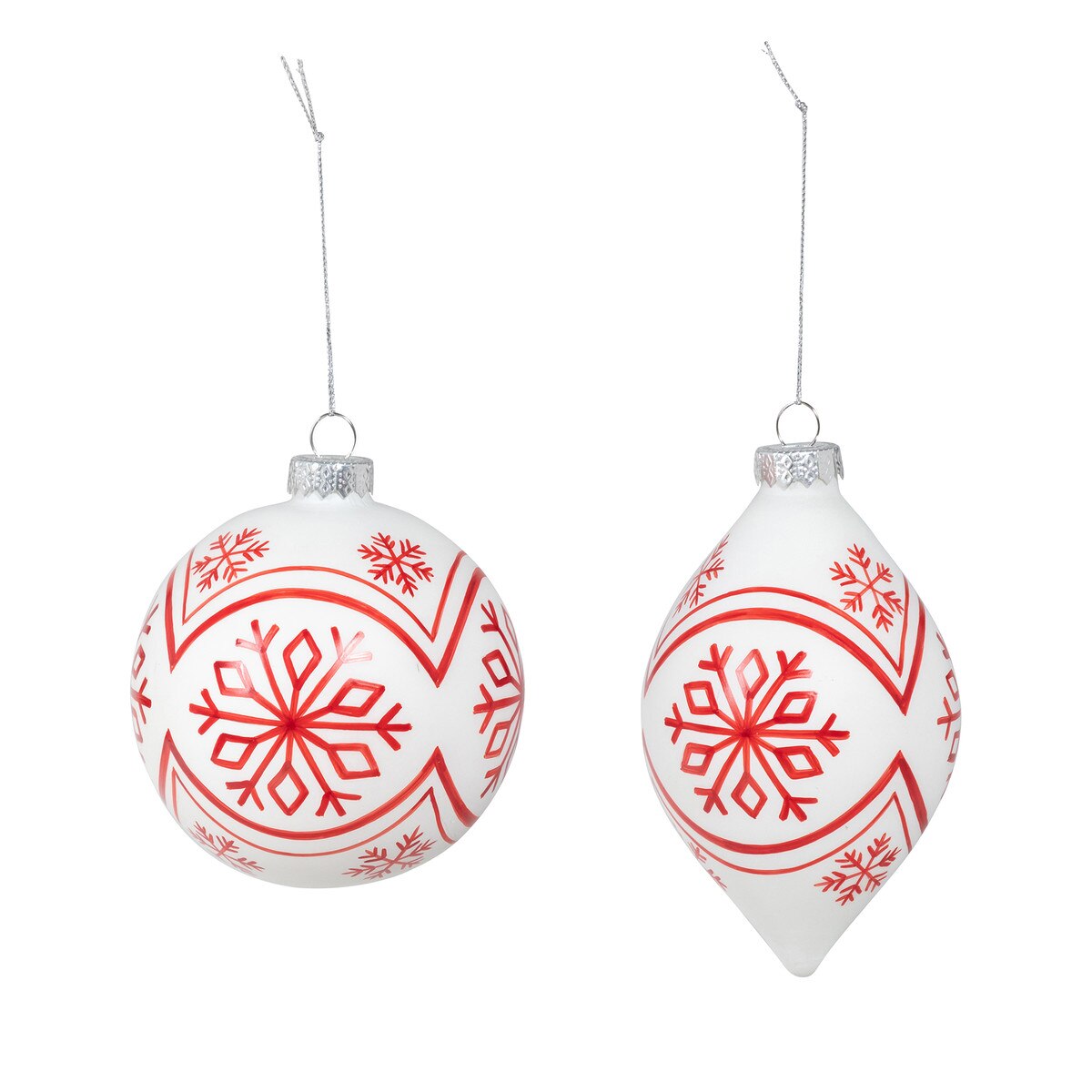 Nordic Pattern Glass Ball/Finial Ornament, 2 Assorted Styles