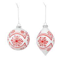 Nordic Pattern Glass Ball/Finial Ornament, 2 Assorted Styles