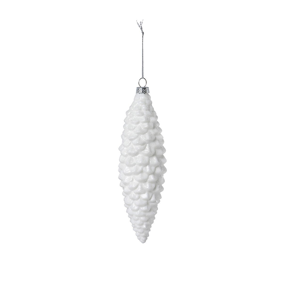 Frosted White Pinnacle Pine Cone Glass Ornament, Large
