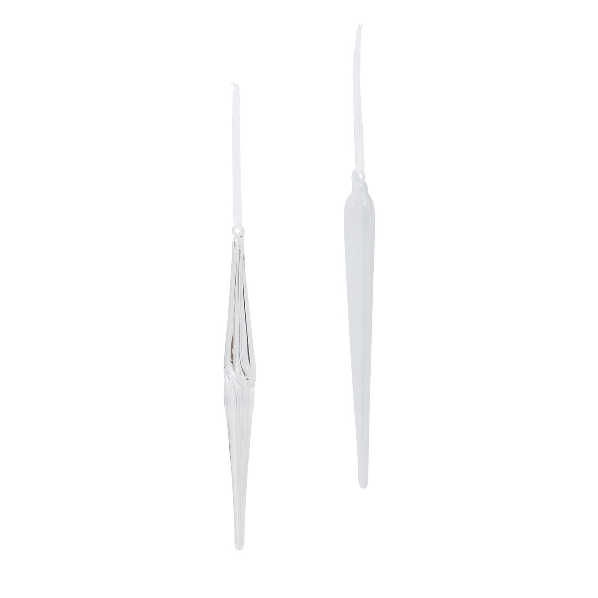 Blown Glass Clear/Frost Icicles, 10", 2 Assorted Styles