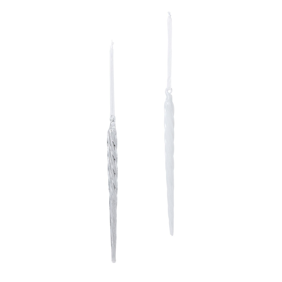 Blown Glass Clear/Frost Icicles, 9", 2 Assorted Styles