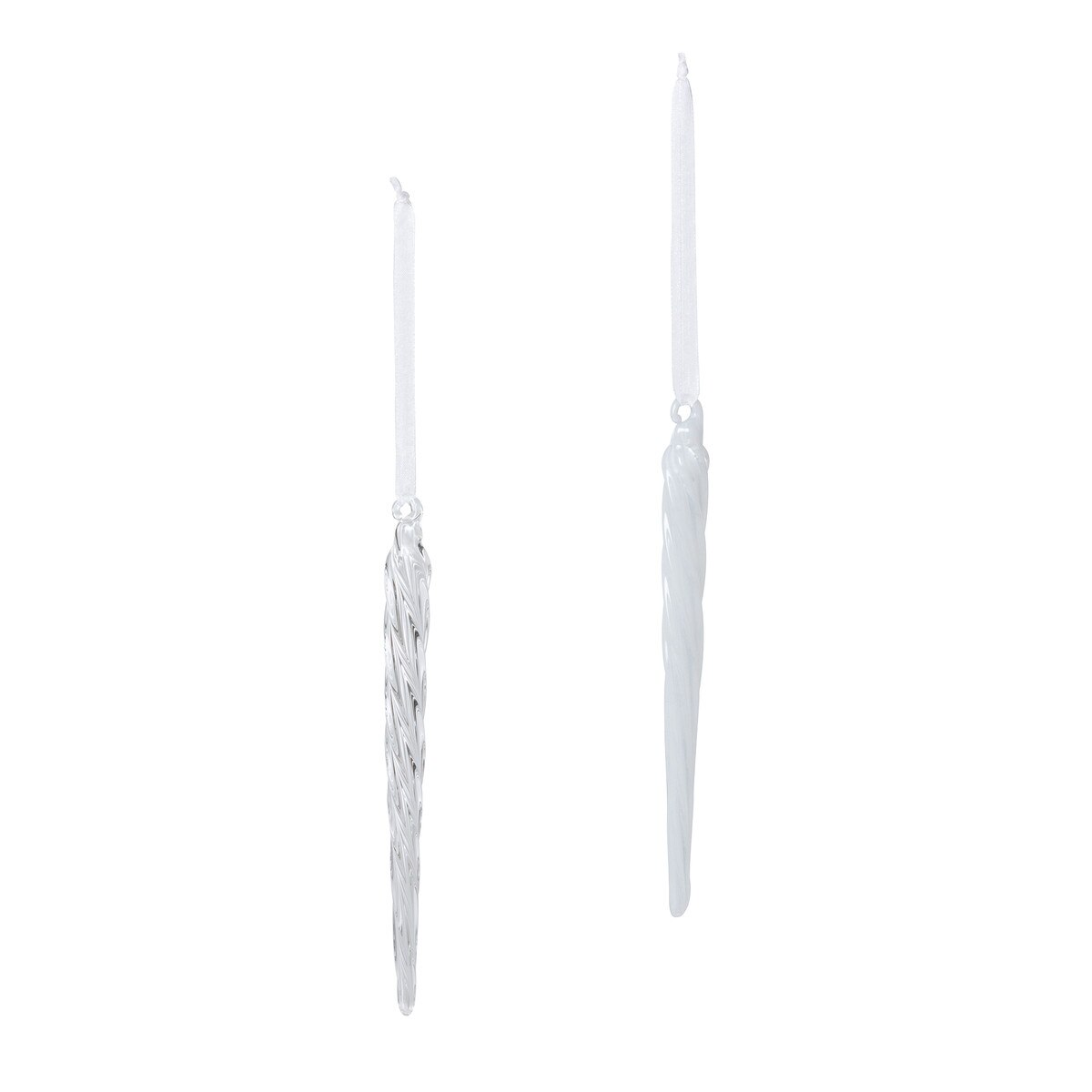 Blown Glass Clear/Frost Icicles, 7", 2 Assorted Styles