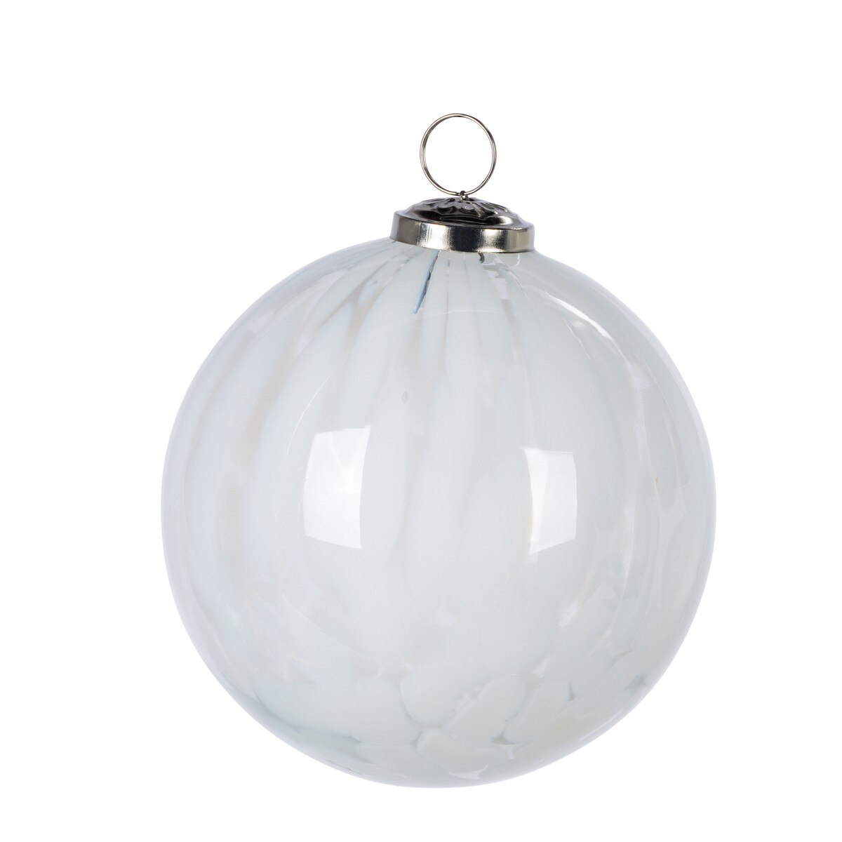5" White Marble Finish Glass Ornament.