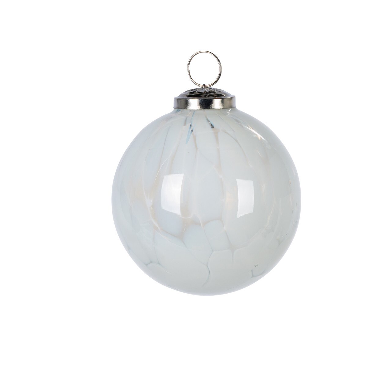 4" White Marble Finish Glass Ornament.